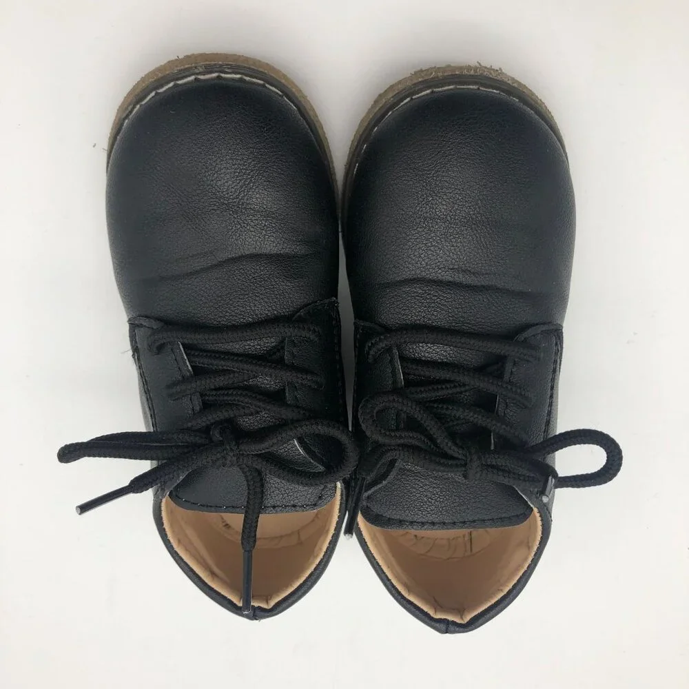 Neckior Little Boys Size 11‎ Dress Shoes Black Faux Leather Lace Up Round Toe